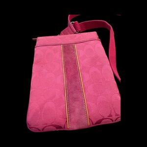 Coach Signature C Monogram Swingpack – Hot Pink, Canvas & Suede